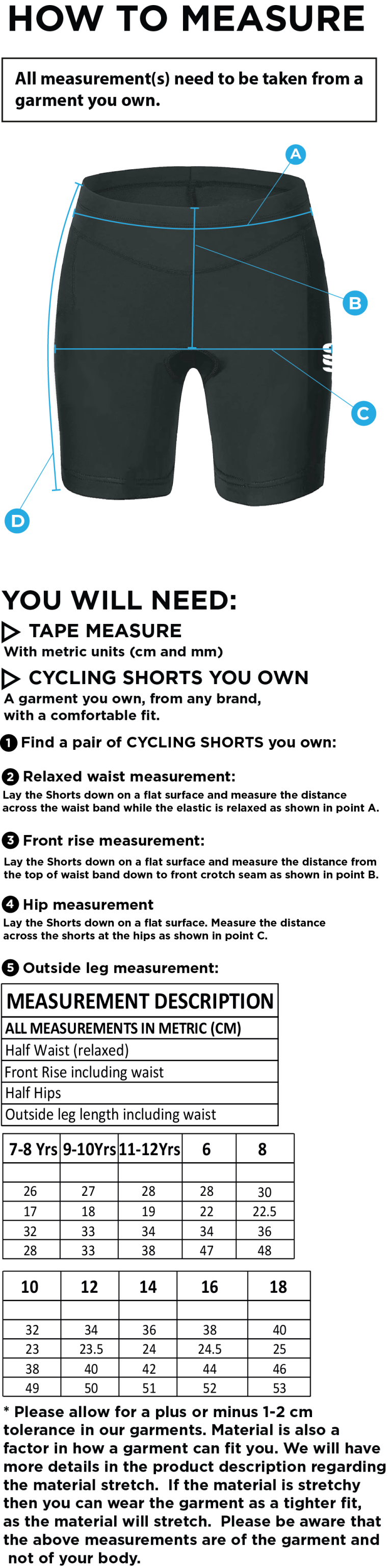 Women's Dual Cycling Short : Navy - Size Guide